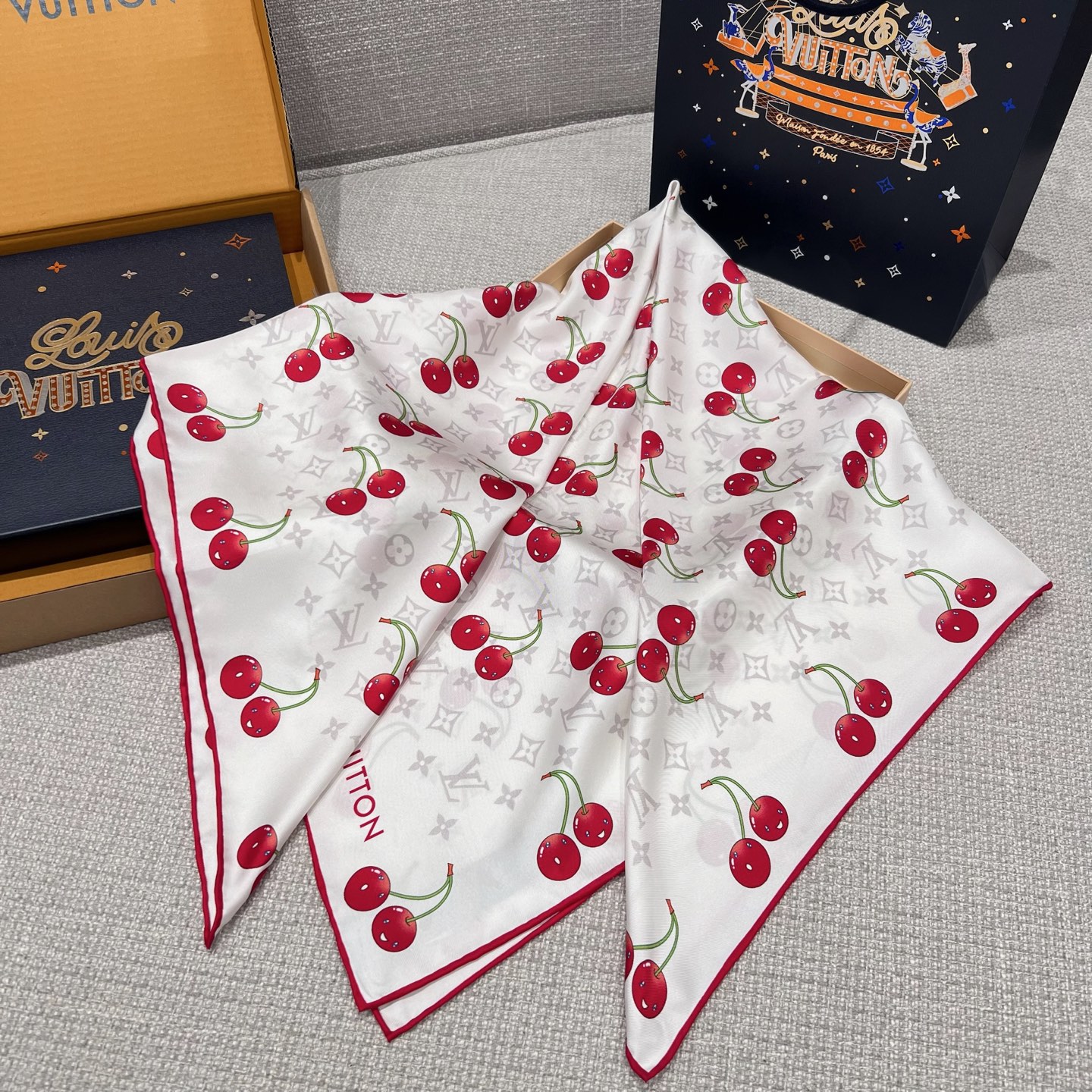 Louis Vuitton Cherry Monogram Silk Square Scarf - Limited Edition 9 i1749967189994 9573 0 7