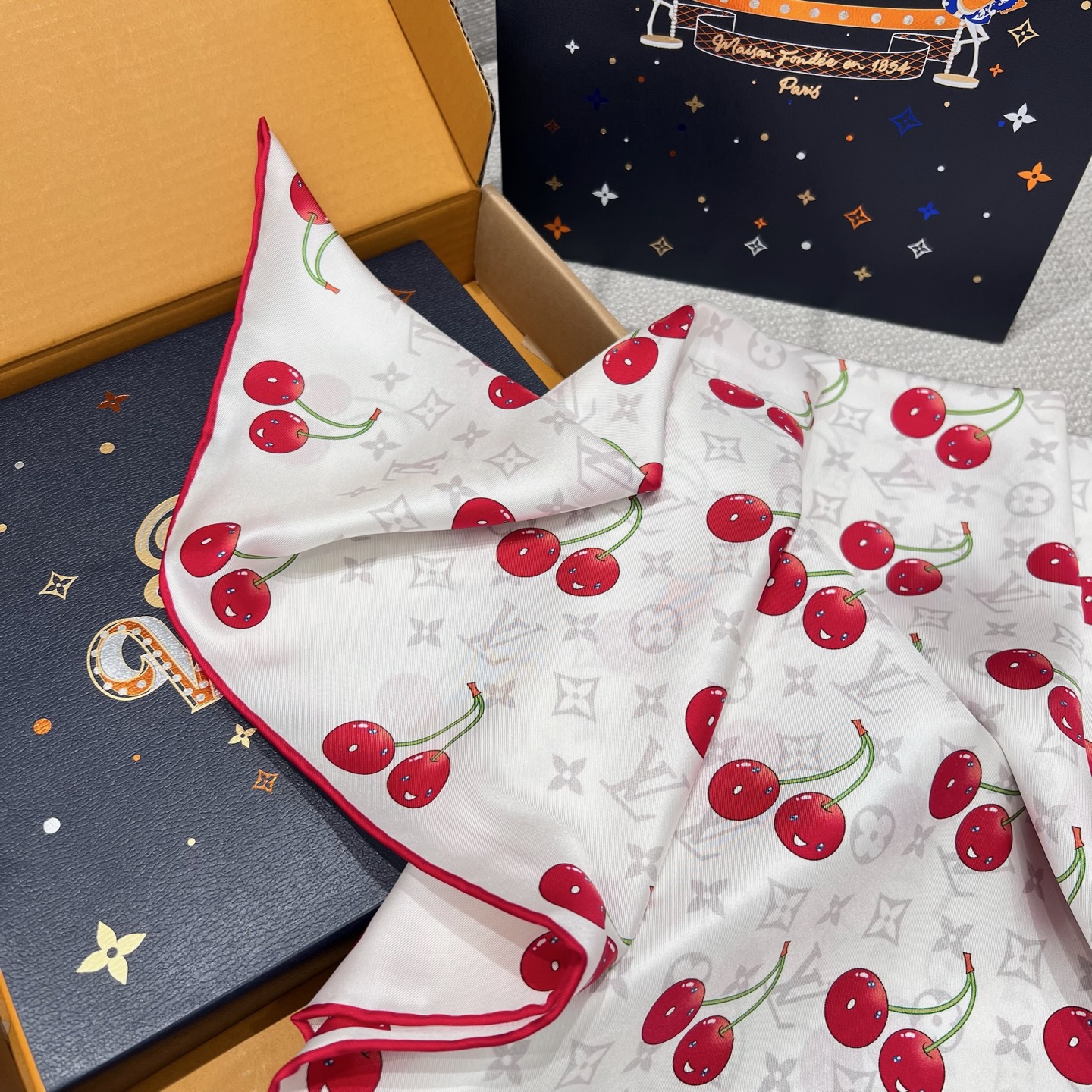 Louis Vuitton Cherry Monogram Silk Square Scarf - Limited Edition 6 i1749967190922 8547 0 4
