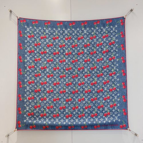 Louis Vuitton x Murakami Takashi Cerise Cherry Denim Silk Square Scarf