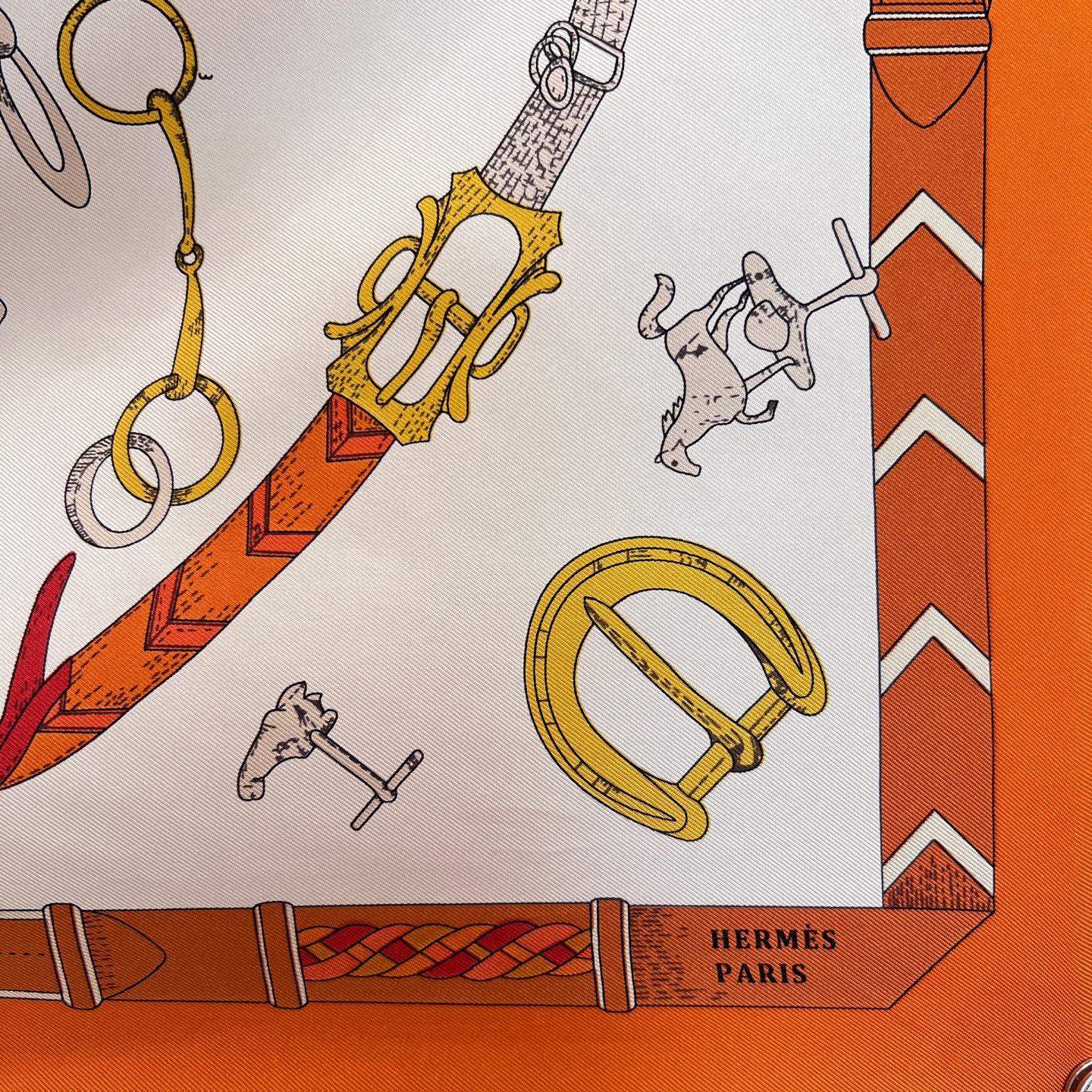 𝐇𝐞𝐫𝐦𝐞𝐬 •𝟐𝟓秋《跃动的马儿》橘色Size：90x90cm 100%真丝 18mm原单克重 搭配手