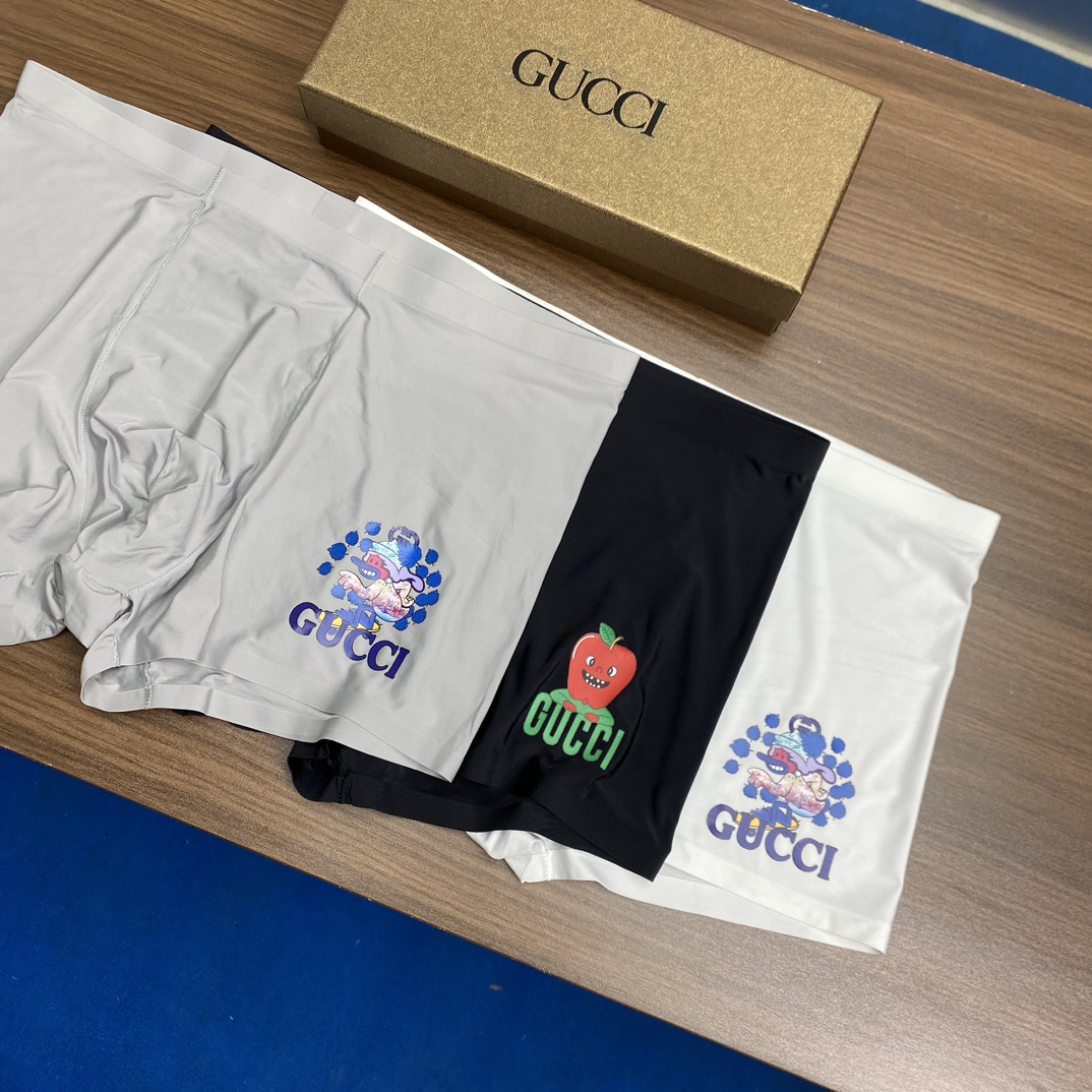  特别推出：2024款“G*U*l系列平角内裤~一盒三条冰丝贴身之物不能迁就，内裤一定要穿的舒服才行~腰