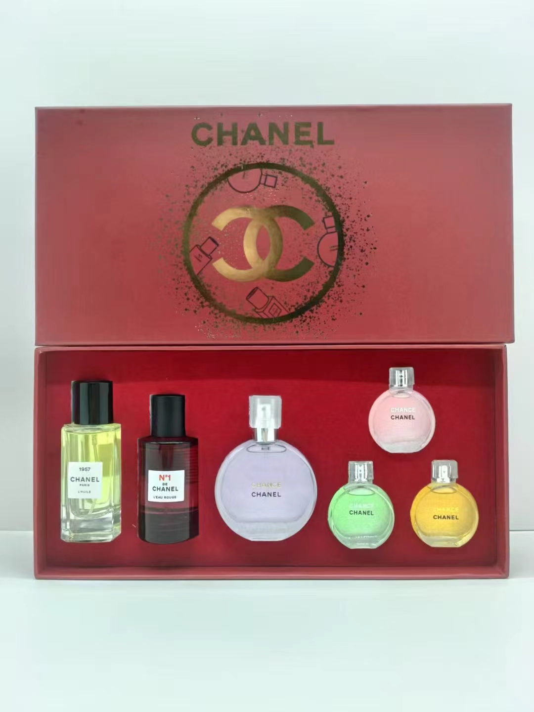 75. Estuche de regalo Chanel 3+3 perfume 🔜 Incluye: (1957, Rojo N1, Púrpura Encuentro) ×30ml (Rosa Encuentro, Verde En…