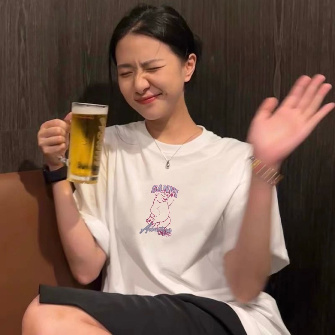 GANNI Bear Print Short Sleeve T-Shirt, Women's Cute Top