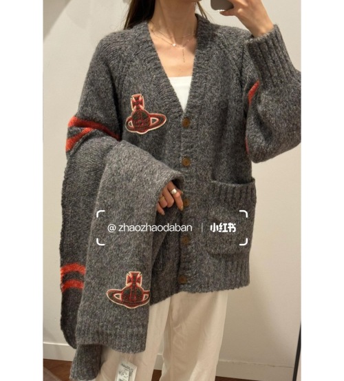 Vivienne Westwood Wool Blend Cardigan with Embroidered Orb Patch 1 Vivienne Westwood Wool Blend Cardigan with Embroidered Orb Patch