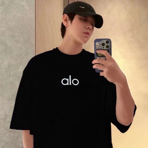 ALO Reflective Logo Cotton T-Shirt, Unisex Relaxed Fit, Summer Essential 1 ALO Reflective Logo Cotton T-Shirt, Unisex Relaxed Fit, Summer Essential