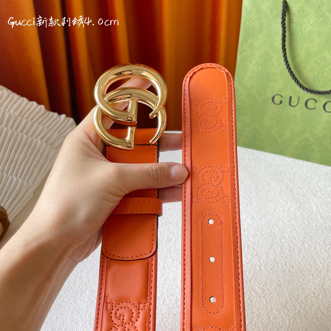 Gucci经典款面进口原厂压花搭配原厂皮底精品钢扣宽4.0Cm潮流大方时尚百搭