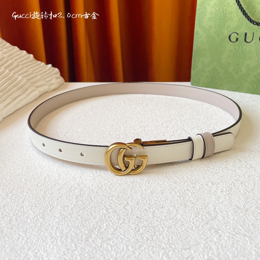 P155⛵️代购正品级 Gucci 古驰 女士腰带 新品 一面白色平纹 另一面裸粉色平纹小牛皮 搭配可旋转精品铜扣 双面🉑️用 皮带宽2.0cm