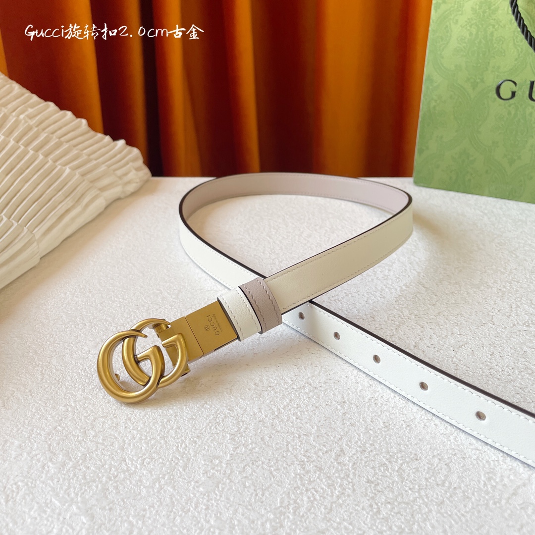 P155⛵️代购正品级 Gucci 古驰 女士腰带 新品 一面白色平纹 另一面裸粉色平纹小牛皮 搭配可旋转精品铜扣 双面🉑️用 皮带宽2.0cm