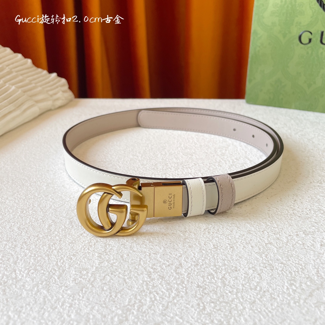 P155⛵️代购正品级 Gucci 古驰 女士腰带 新品 一面白色平纹 另一面裸粉色平纹小牛皮 搭配可旋转精品铜扣 双面🉑️用 皮带宽2.0cm