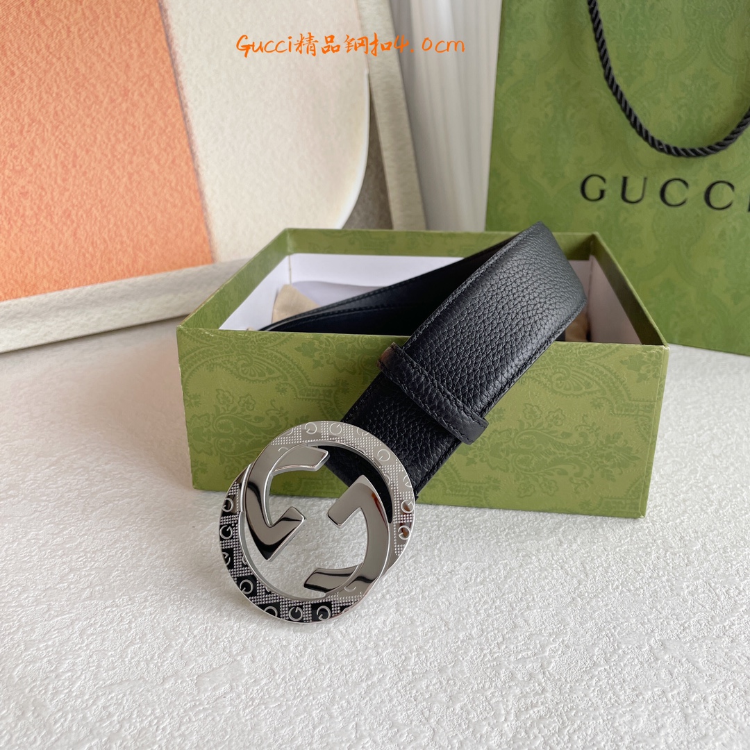 Gucci经典款面进口原厂荔枝纹底搭配原版皮底精品钢扣宽4.0Cm经典永不过时款潮流大方时尚百搭