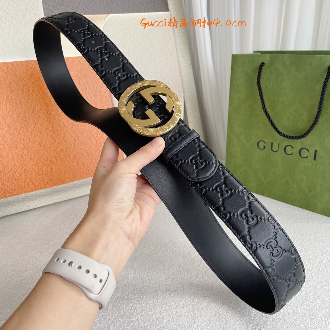 Gucci经典款面进口原厂压花搭配原版皮底精品钢扣宽4.0Cm经典永不过时款潮流大方时尚百搭