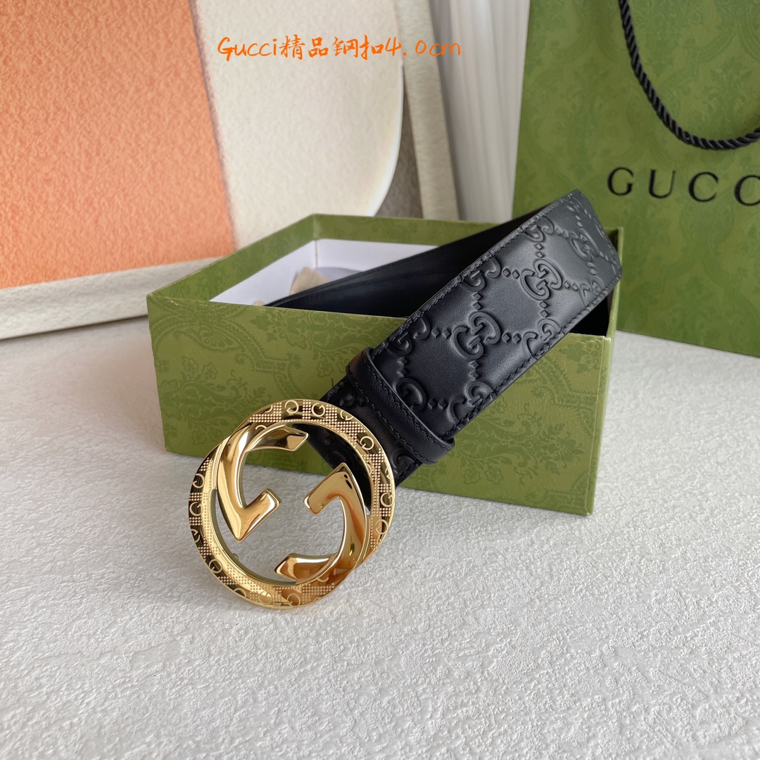 Gucci经典款面进口原厂压花搭配原版皮底精品钢扣宽4.0Cm经典永不过时款潮流大方时尚百搭