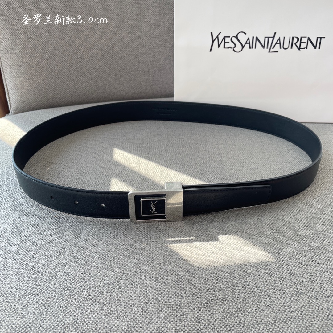 圣罗兰YSL平纹顶级小牛皮软腰带3.0cm板扣裙裤两用休闲百搭时尚人士必备