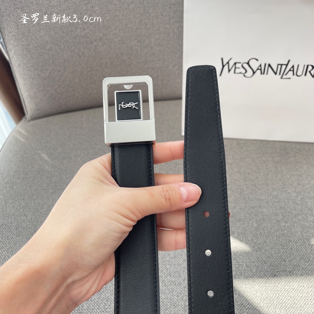 圣罗兰YSL平纹顶级小牛皮软腰带3.0cm板扣裙裤两用休闲百搭时尚人士必备