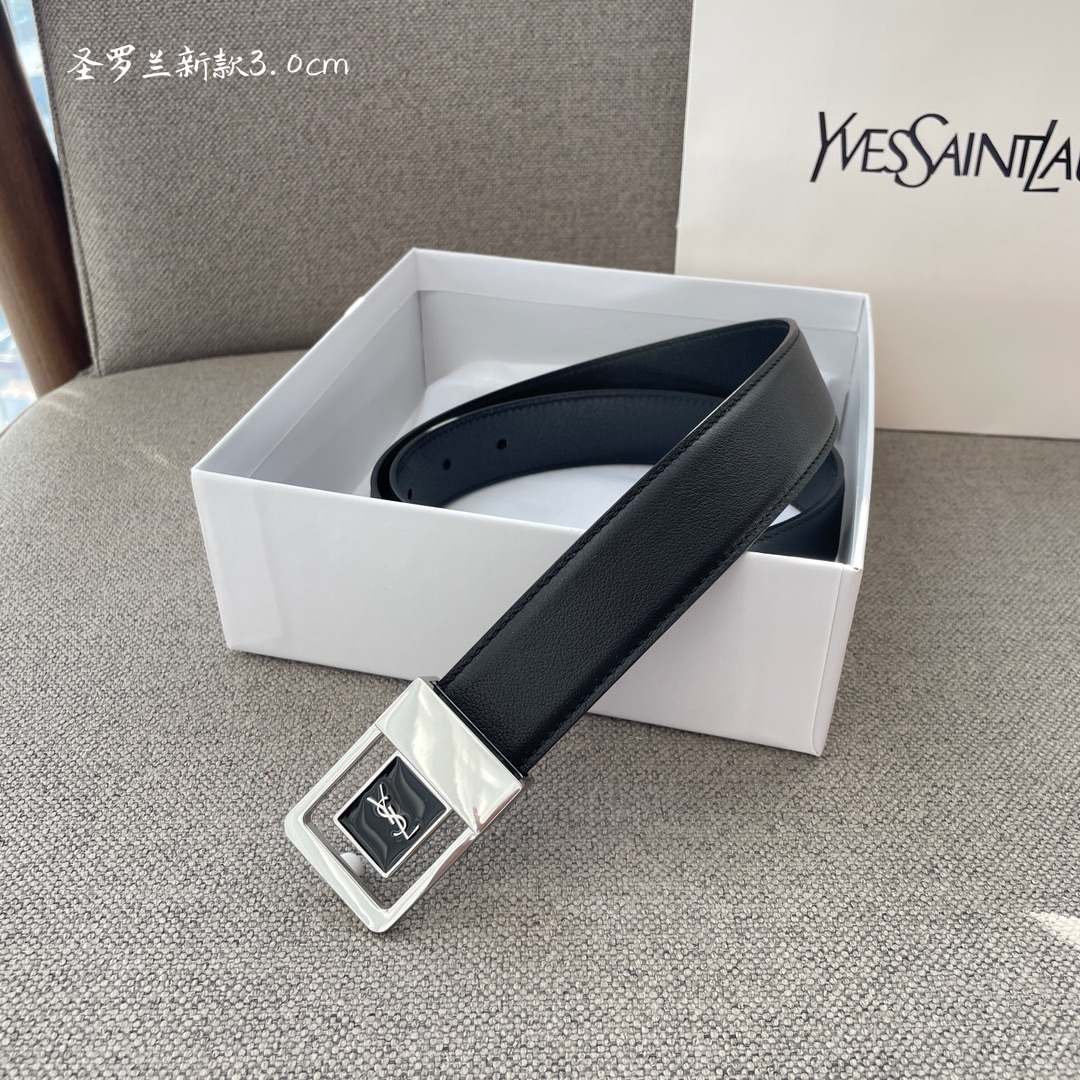 圣罗兰YSL平纹顶级小牛皮软腰带3.0cm板扣裙裤两用休闲百搭时尚人士必备