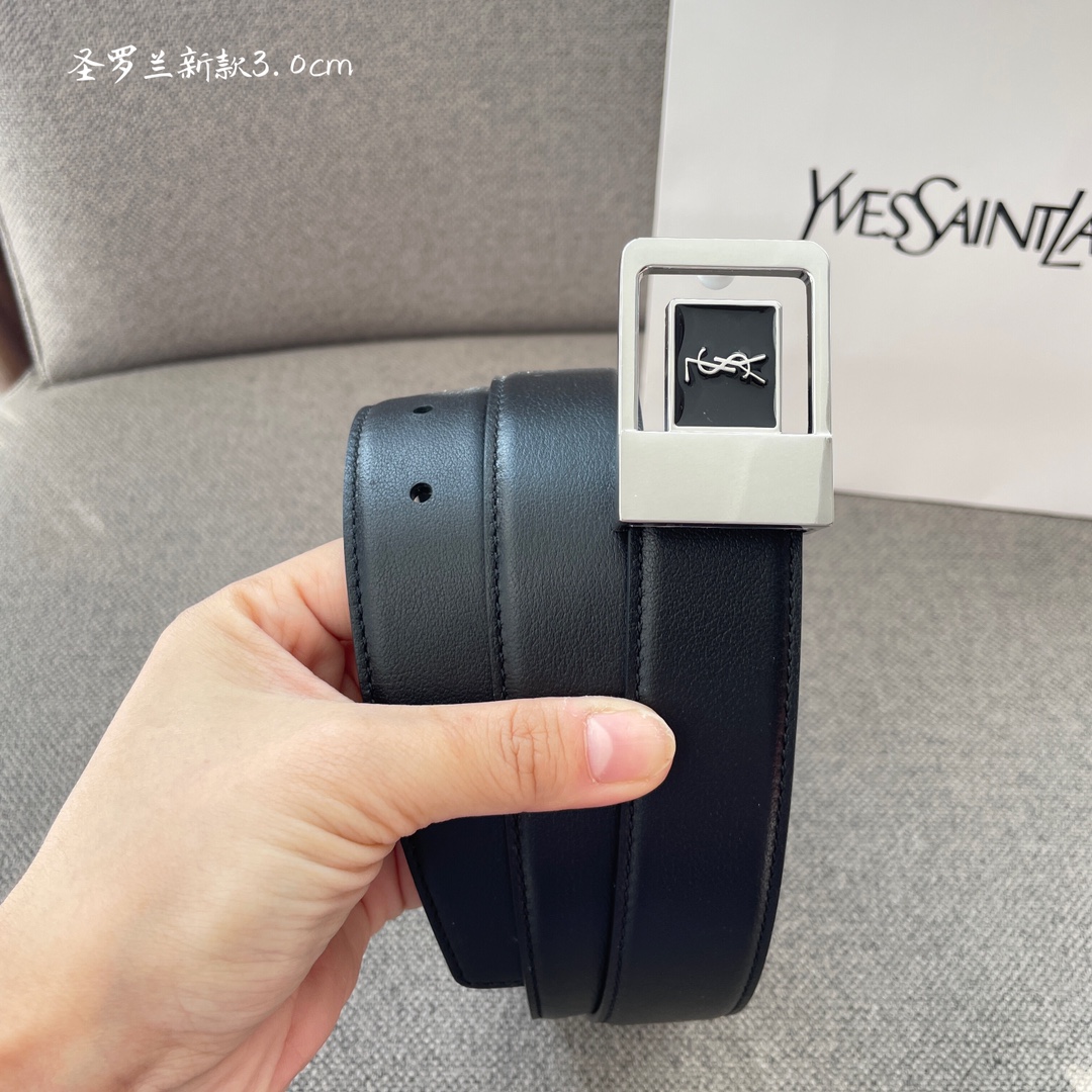 圣罗兰YSL平纹顶级小牛皮软腰带3.0cm板扣裙裤两用休闲百搭时尚人士必备