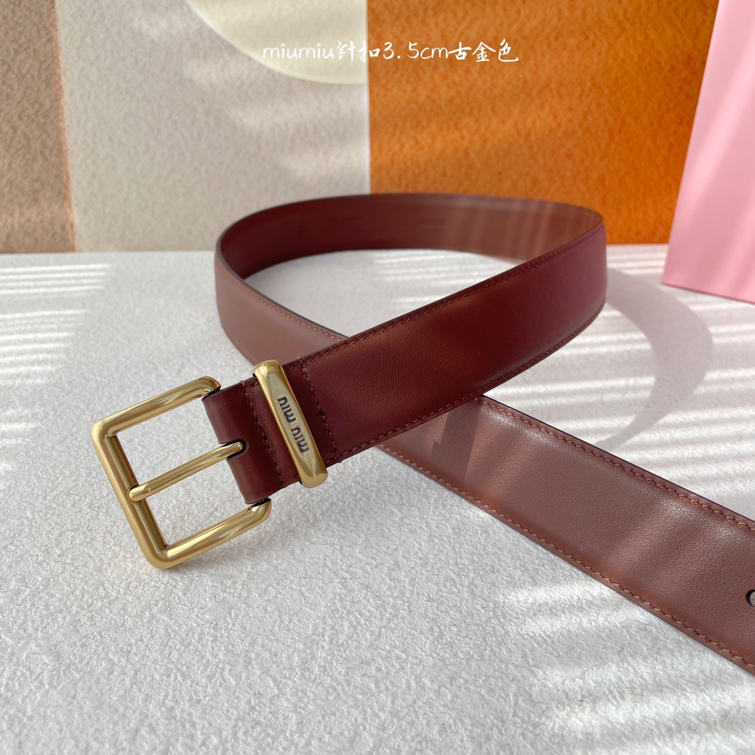 Elegant Leather Belt with Metal Buttons and Laser Engraved Logo, 3.5 cm High - 图片 3