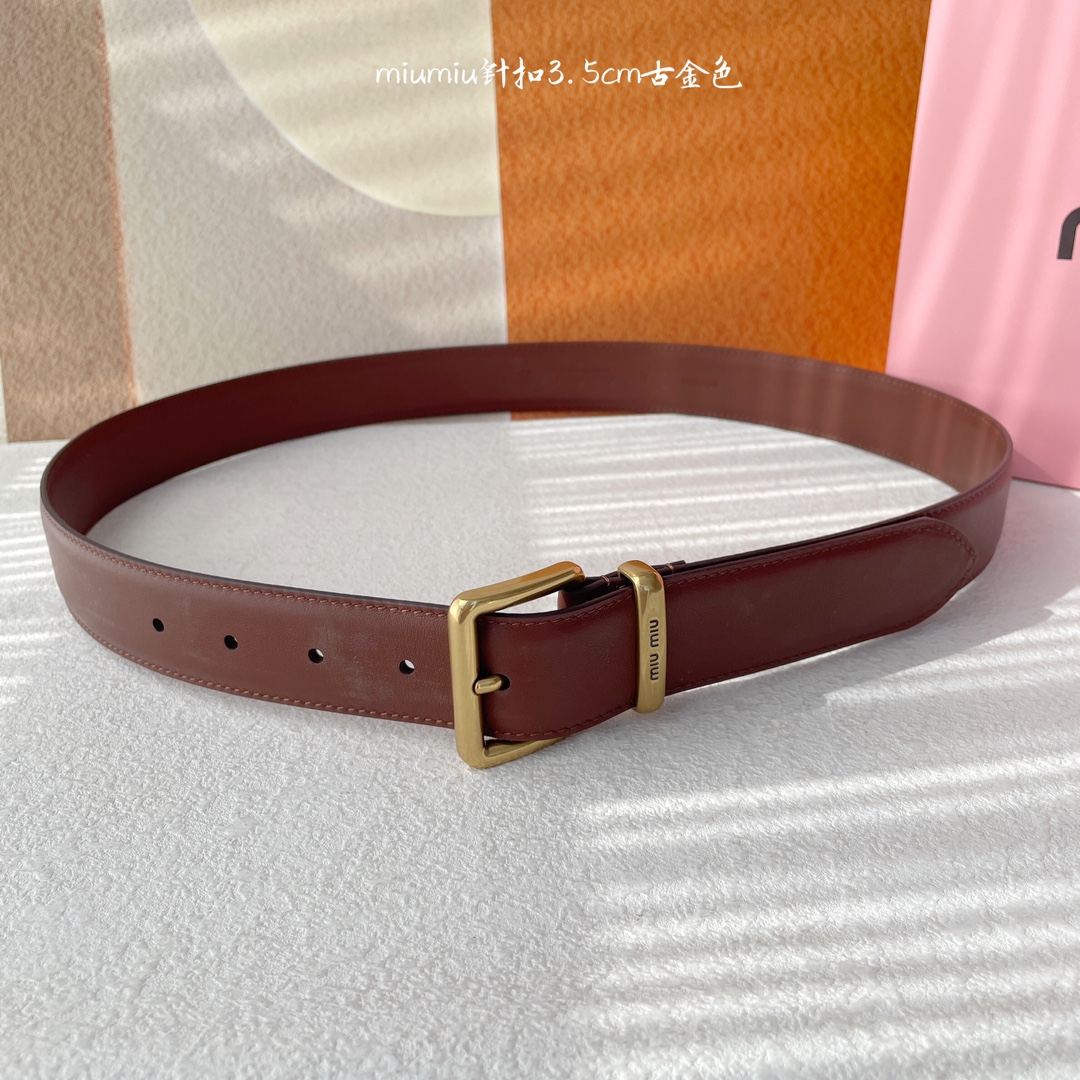 Elegant Leather Belt with Metal Buttons and Laser Engraved Logo, 3.5 cm High - 图片 5