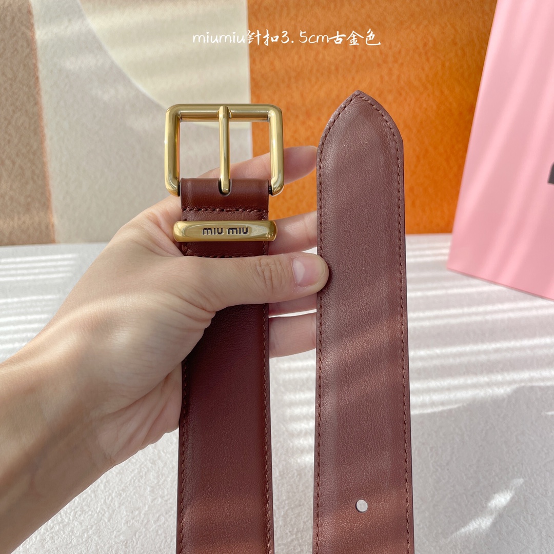 Elegant Leather Belt with Metal Buttons and Laser Engraved Logo, 3.5 cm High - 图片 4