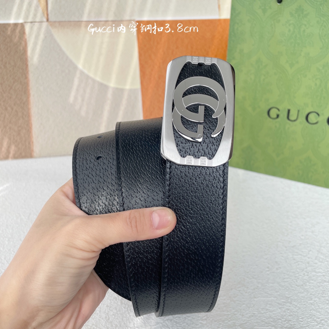 Gucci经典原单品质猪皮纹搭配原单精品钢扣精工制作细节看图实物拍摄高端奢华宽度3.8cm