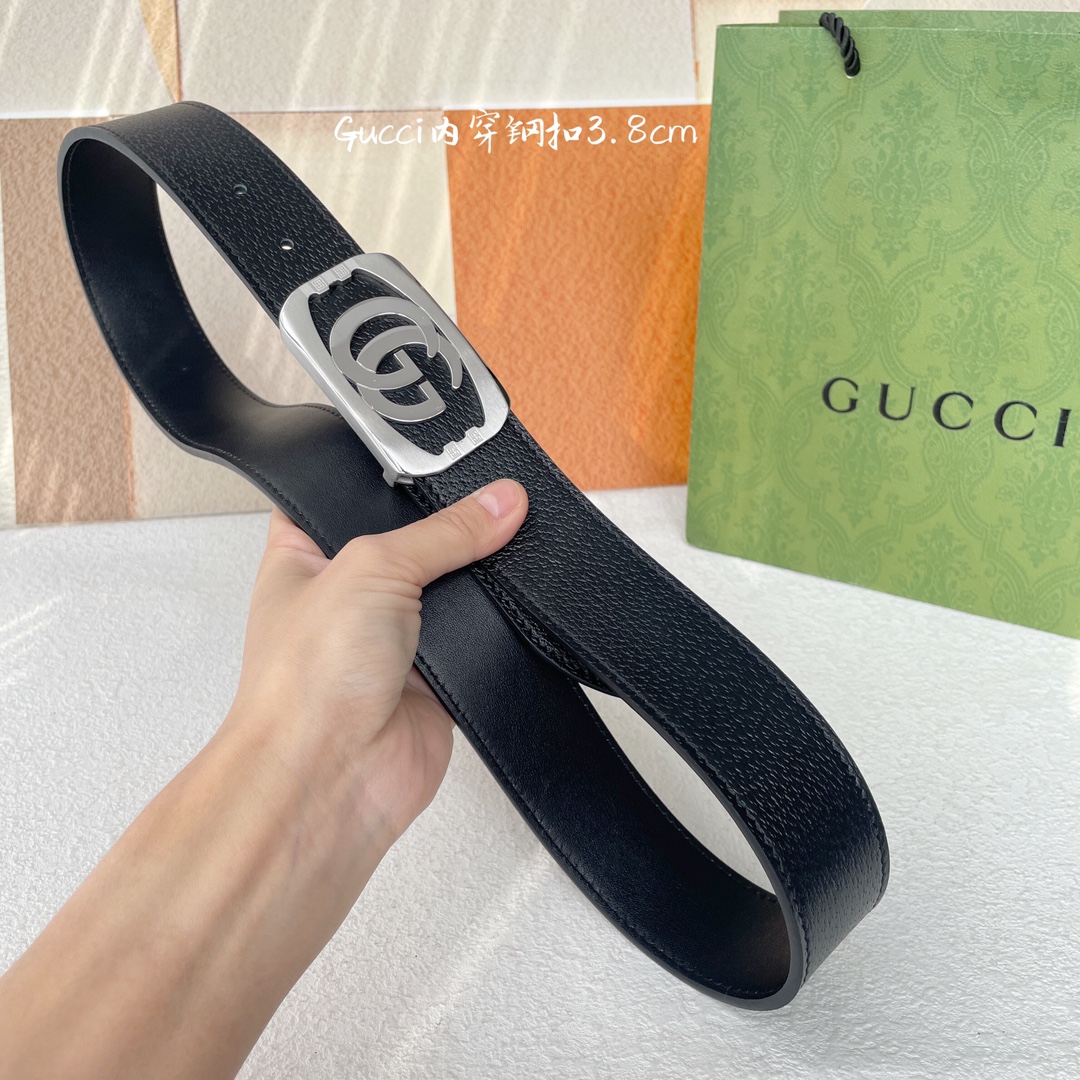 Gucci经典原单品质猪皮纹搭配原单精品钢扣精工制作细节看图实物拍摄高端奢华宽度3.8cm
