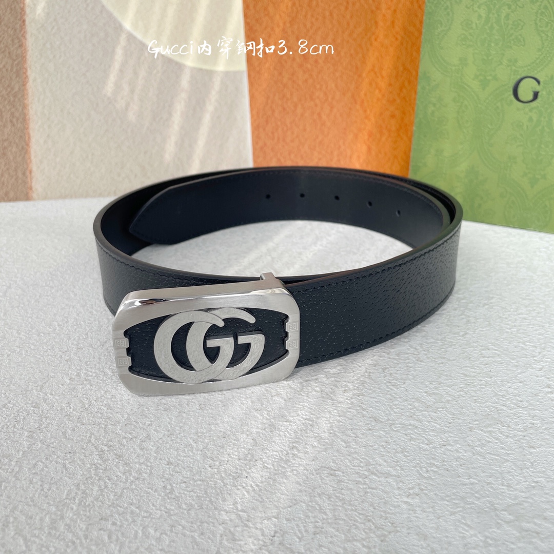 Gucci经典原单品质猪皮纹搭配原单精品钢扣精工制作细节看图实物拍摄高端奢华宽度3.8cm
