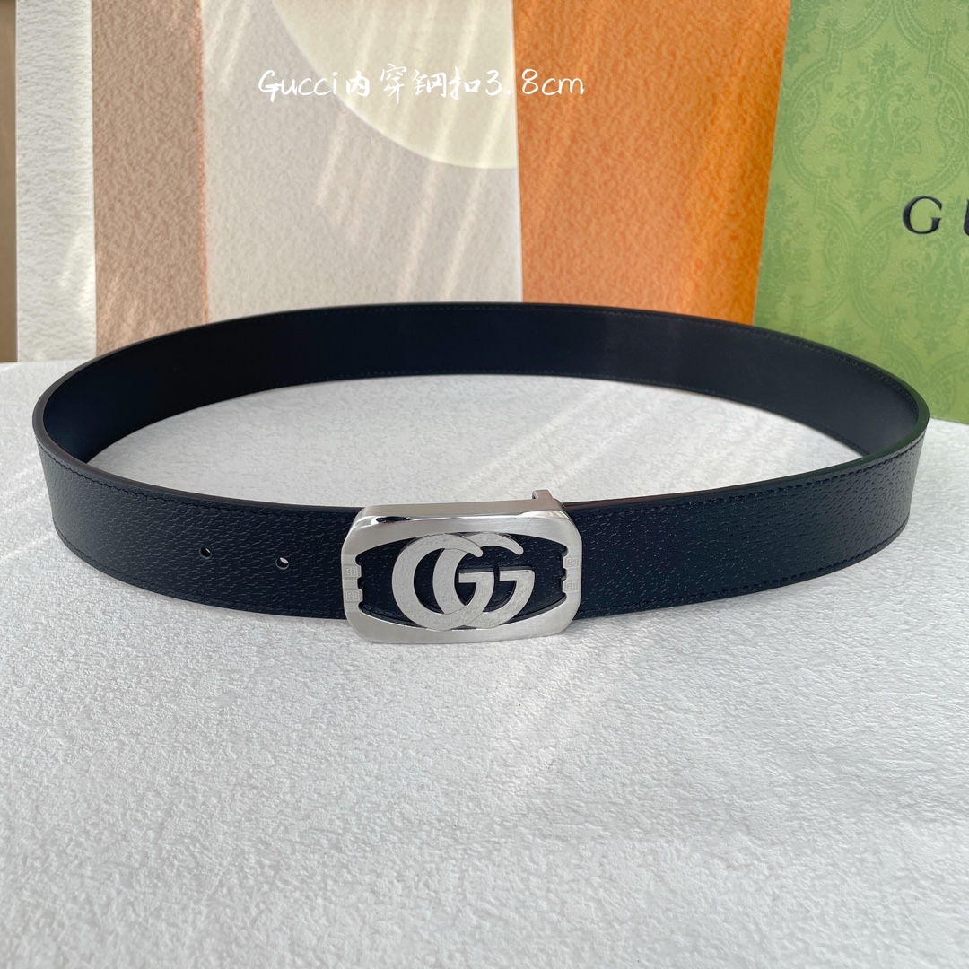 Gucci经典原单品质猪皮纹搭配原单精品钢扣精工制作细节看图实物拍摄高端奢华宽度3.8cm