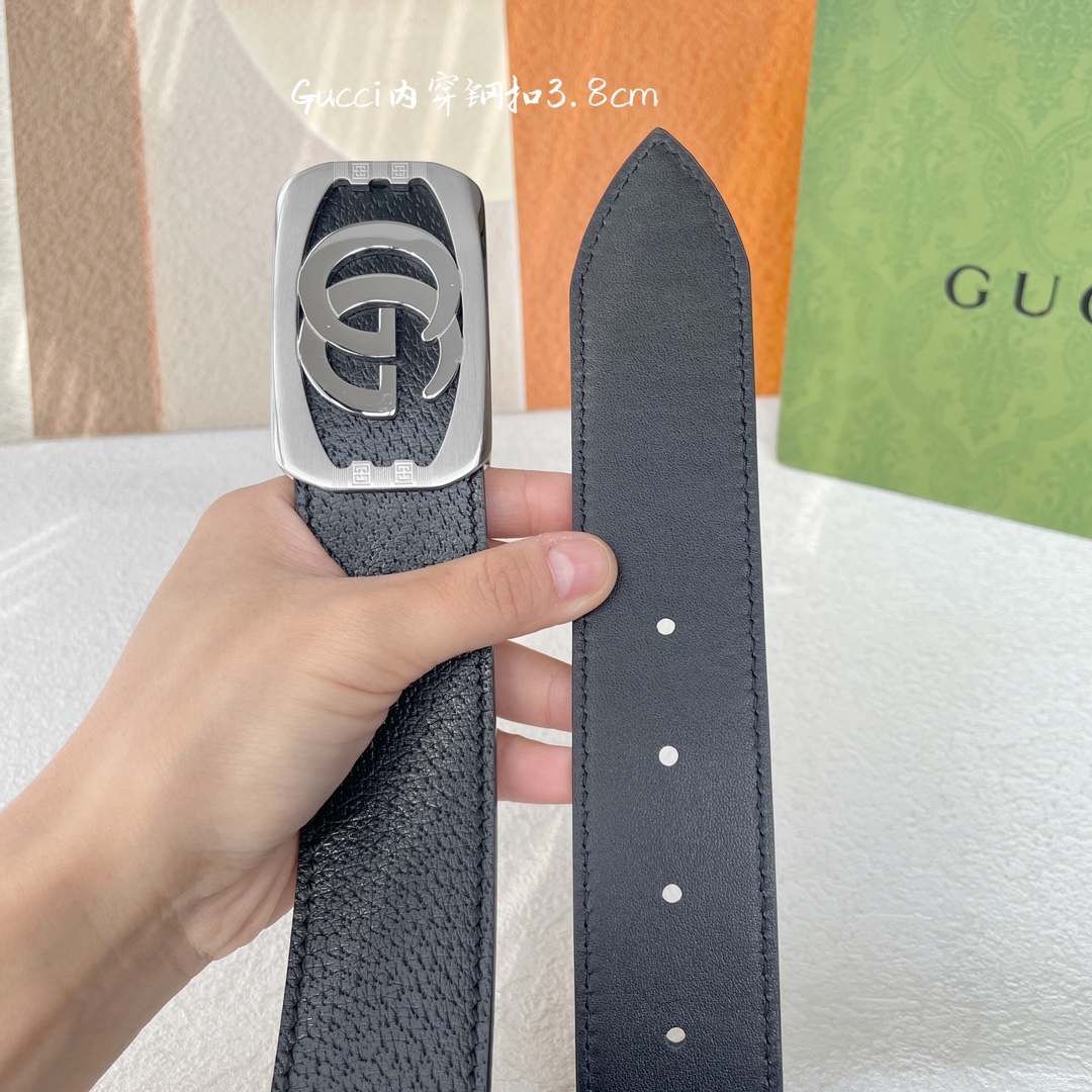 Gucci经典原单品质猪皮纹搭配原单精品钢扣精工制作细节看图实物拍摄高端奢华宽度3.8cm