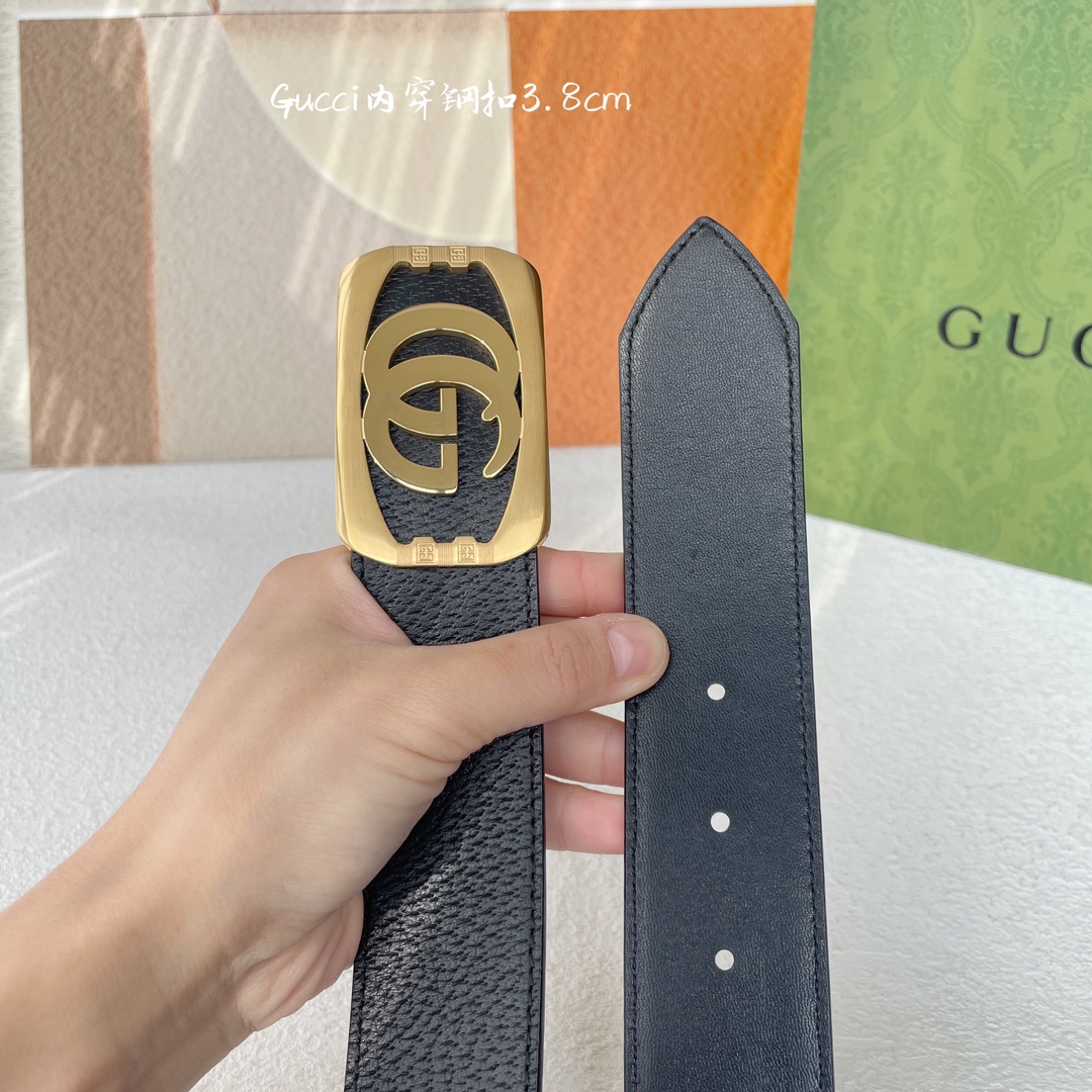 Gucci经典原单品质猪皮纹搭配原单精品钢扣精工制作细节看图实物拍摄高端奢华宽度3.8cm