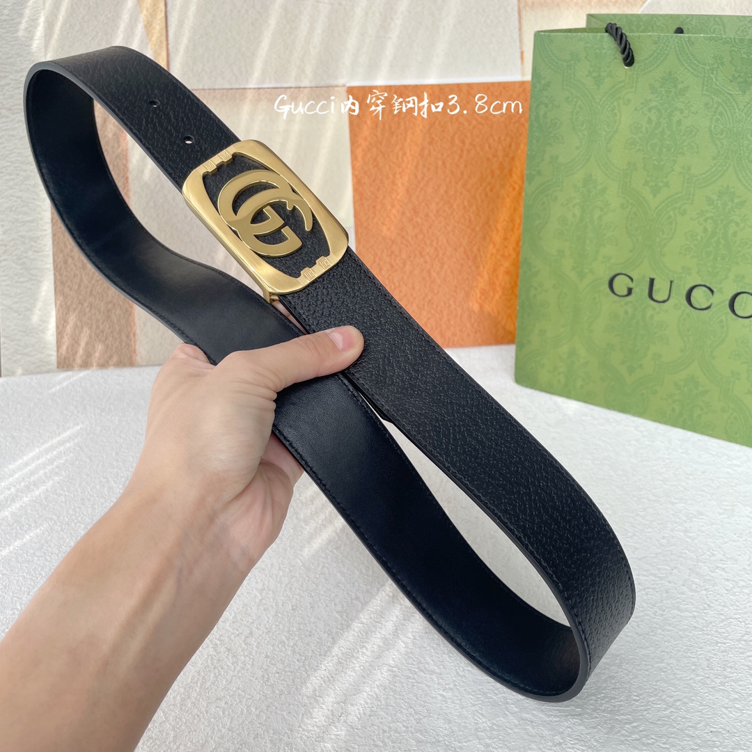 Gucci经典原单品质猪皮纹搭配原单精品钢扣精工制作细节看图实物拍摄高端奢华宽度3.8cm