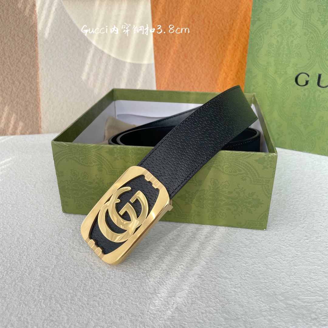 Gucci经典原单品质猪皮纹搭配原单精品钢扣精工制作细节看图实物拍摄高端奢华宽度3.8cm