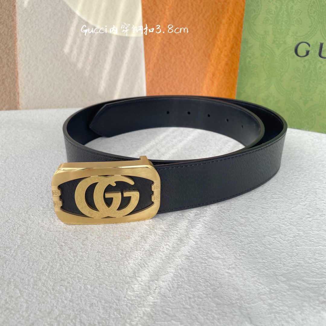 Gucci经典原单品质猪皮纹搭配原单精品钢扣精工制作细节看图实物拍摄高端奢华宽度3.8cm