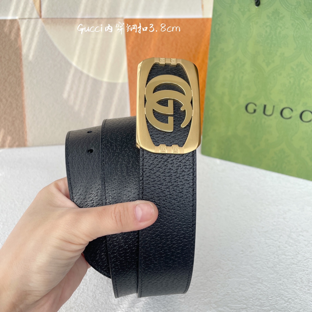 Gucci经典原单品质猪皮纹搭配原单精品钢扣精工制作细节看图实物拍摄高端奢华宽度3.8cm