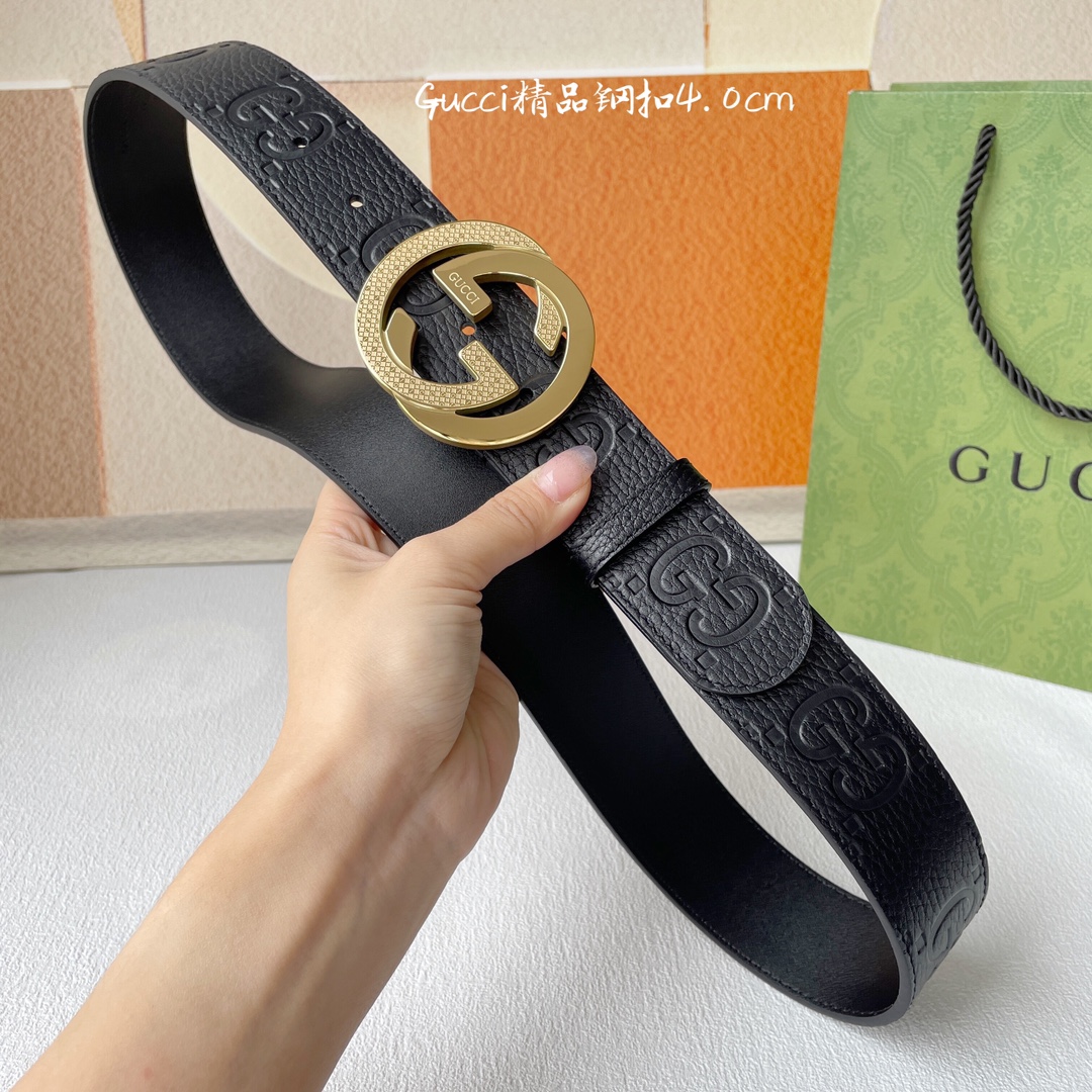 Gucci[正]经典款进口原厂压花面搭配原版皮底精品钢扣宽4.0Cm经典永不过时款潮流大方时尚百搭