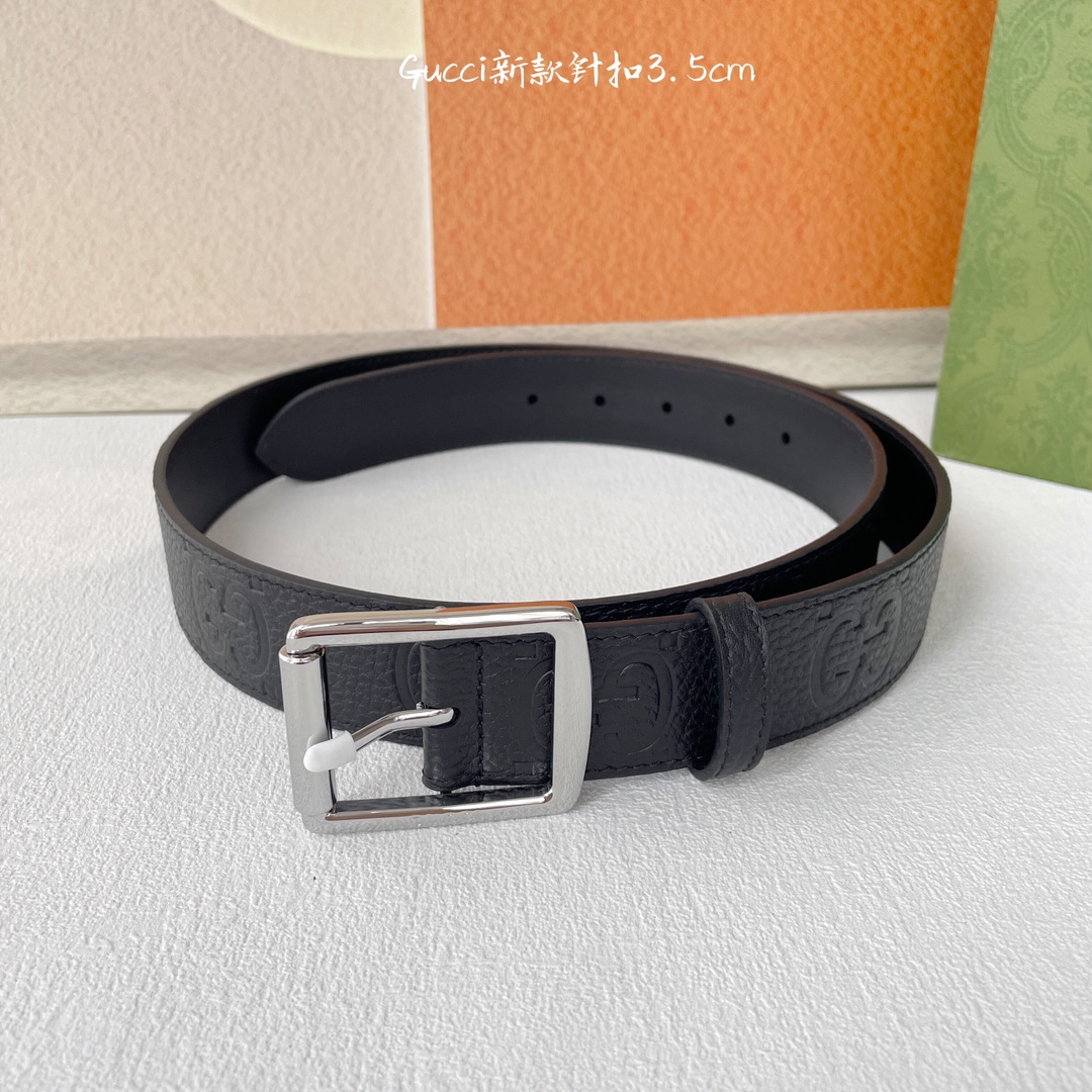 Gucci Classic Imported Calf Leather Belt, 3.5 cm Wide, Timeless Style. - 图片 2