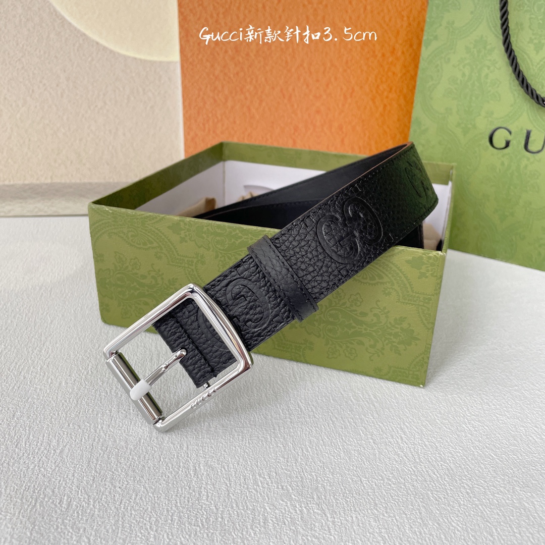 Gucci Classic Imported Calf Leather Belt, 3.5 cm Wide, Timeless Style. - 图片 1
