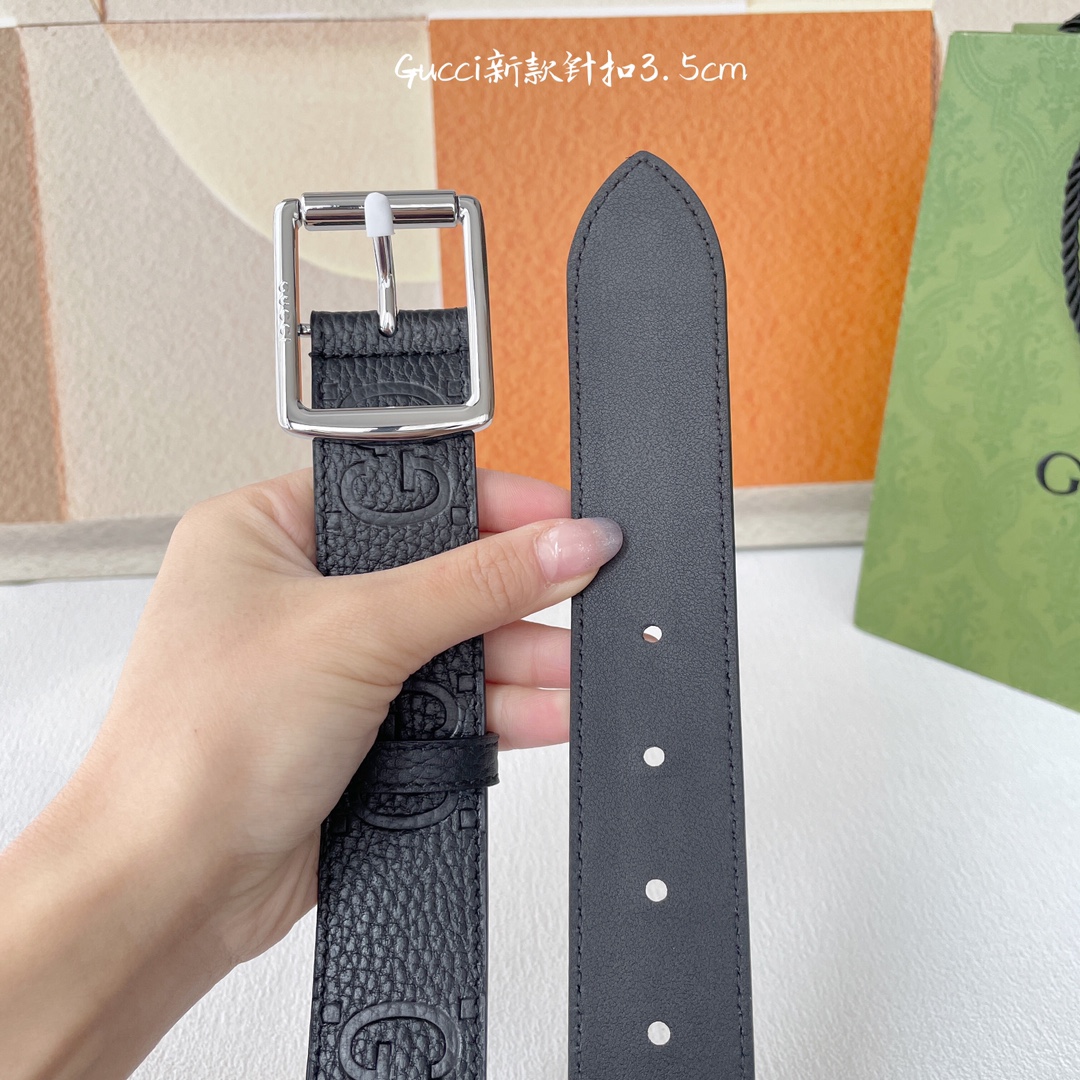 Gucci Classic Imported Calf Leather Belt, 3.5 cm Wide, Timeless Style. - 图片 4