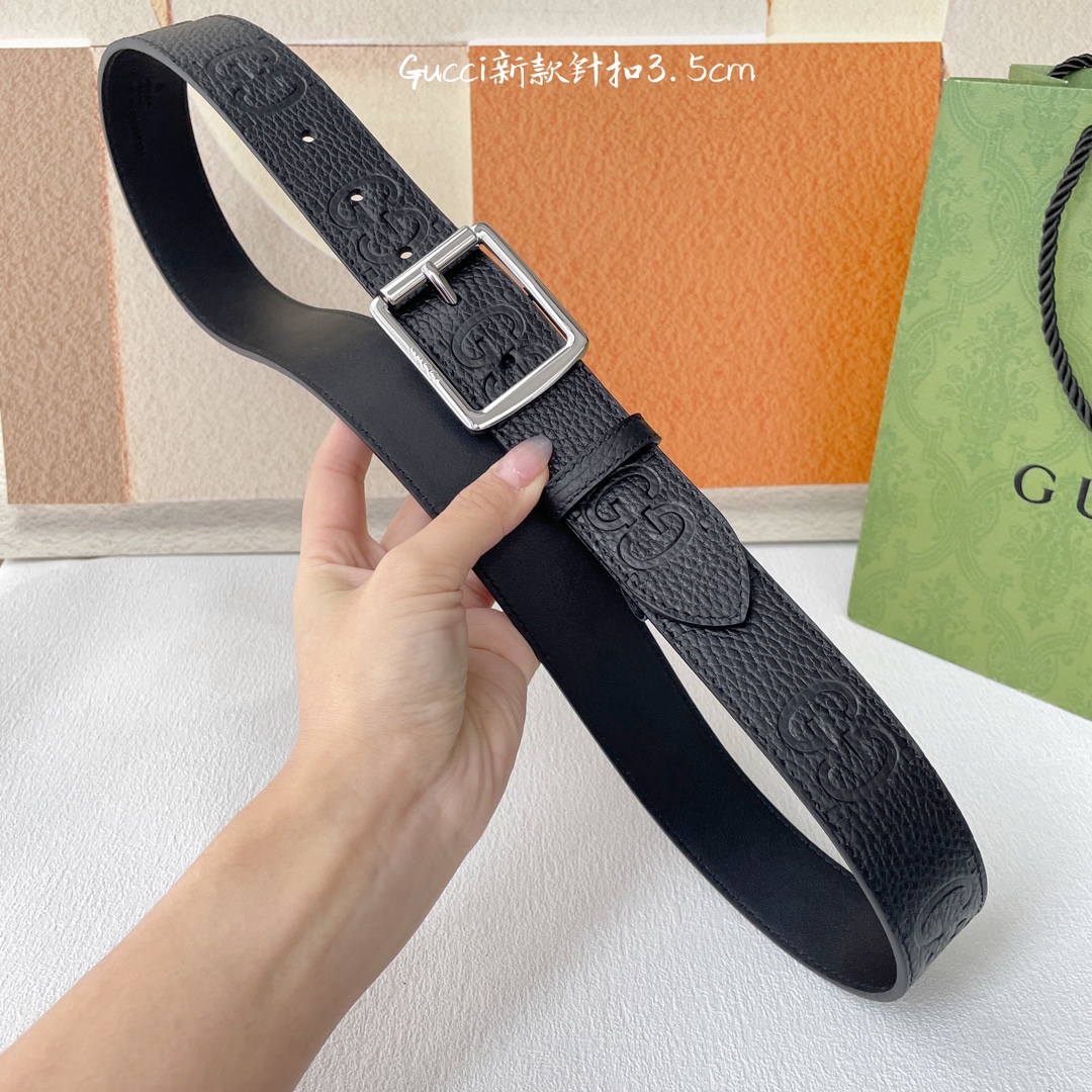 Gucci Classic Imported Calf Leather Belt, 3.5 cm Wide, Timeless Style. - 图片 6