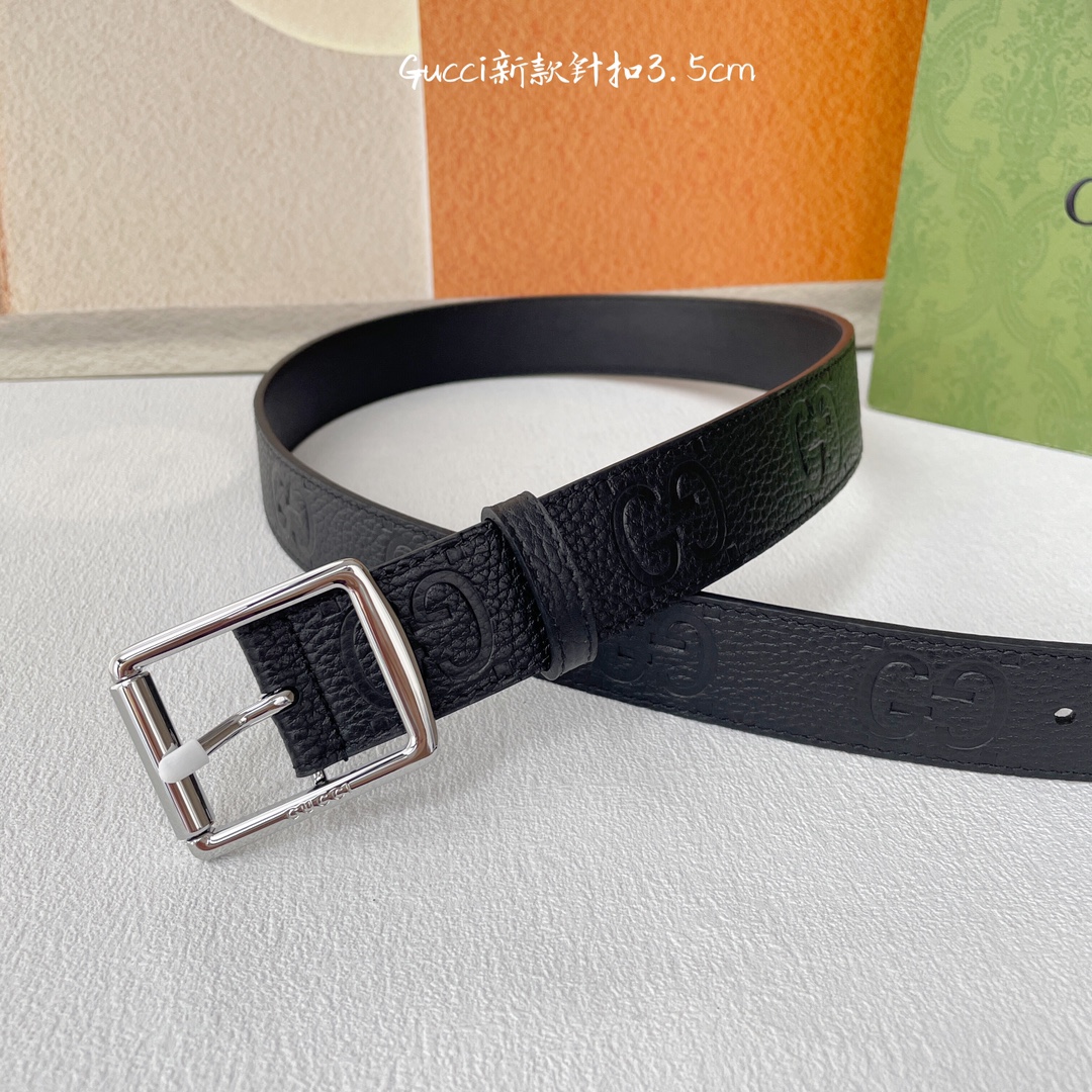 Gucci Classic Imported Calf Leather Belt, 3.5 cm Wide, Timeless Style. - 图片 3