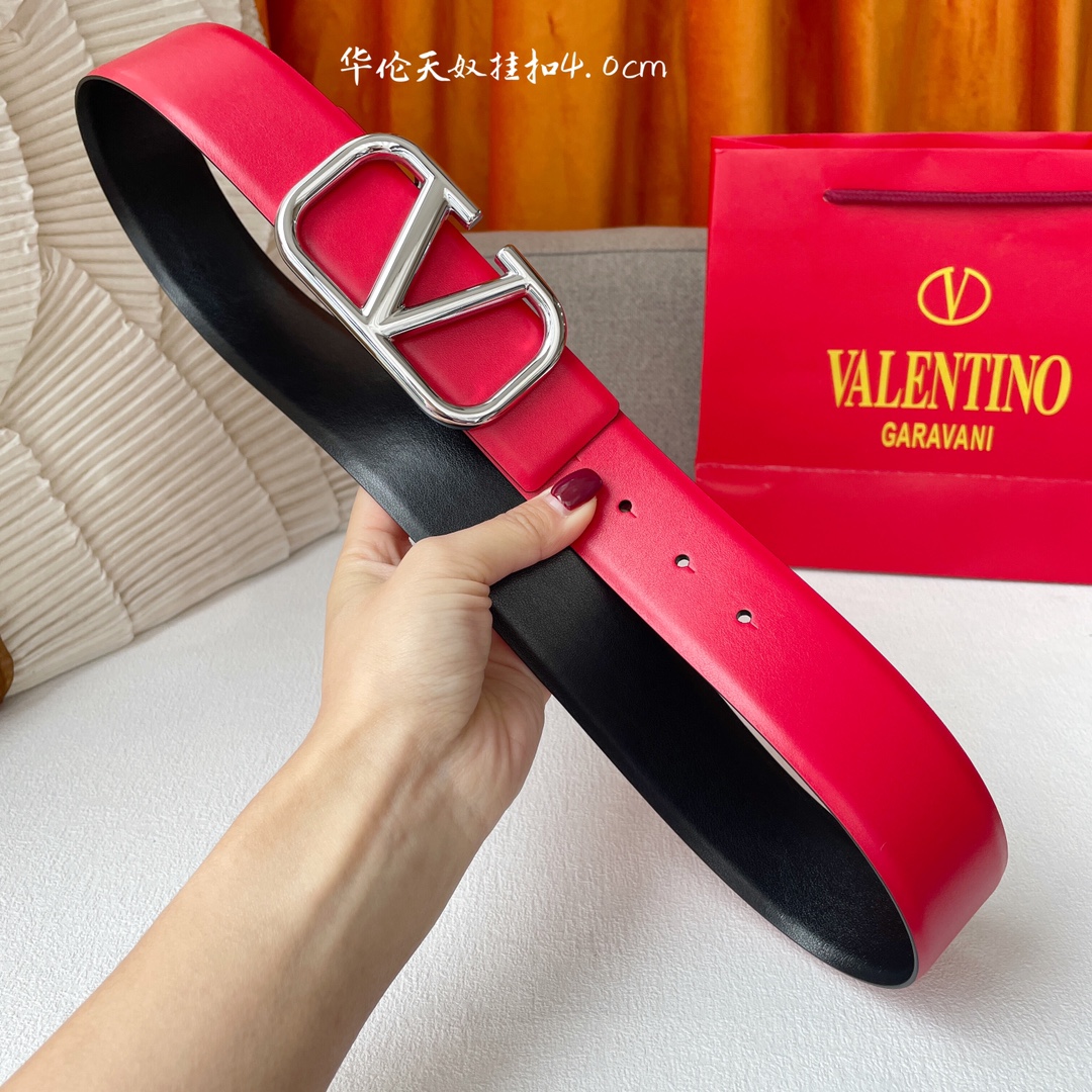 Valentino P336 Double-Faced Leather Belt with Copper Buttons: Classic Two-Tone Design