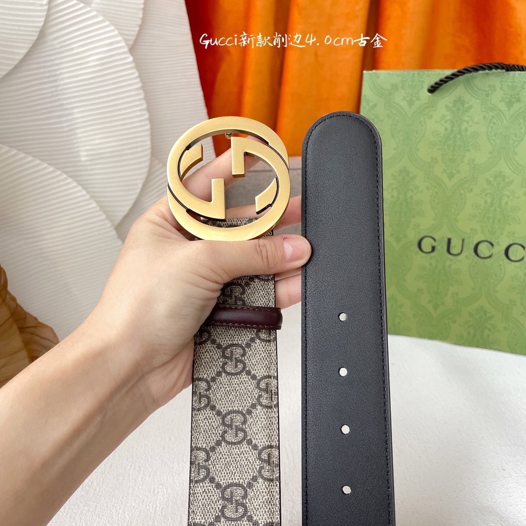 Gucci经典款进口原厂印花面搭配原版皮底精品钢扣宽4.0Cm经典永不过时款潮流大方时尚百搭