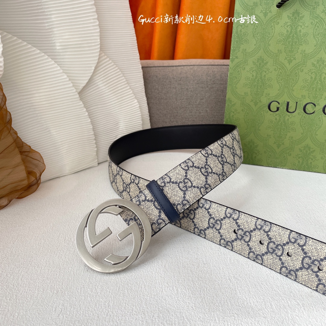 Gucci经典款进口原厂印花面搭配原版皮底精品钢扣宽4.0Cm经典永不过时款潮流大方时尚百搭