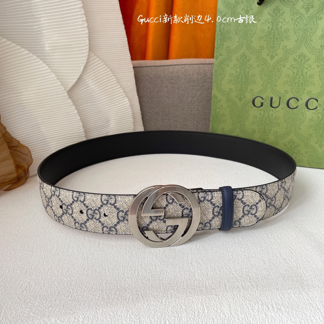 Gucci经典款进口原厂印花面搭配原版皮底精品钢扣宽4.0Cm经典永不过时款潮流大方时尚百搭