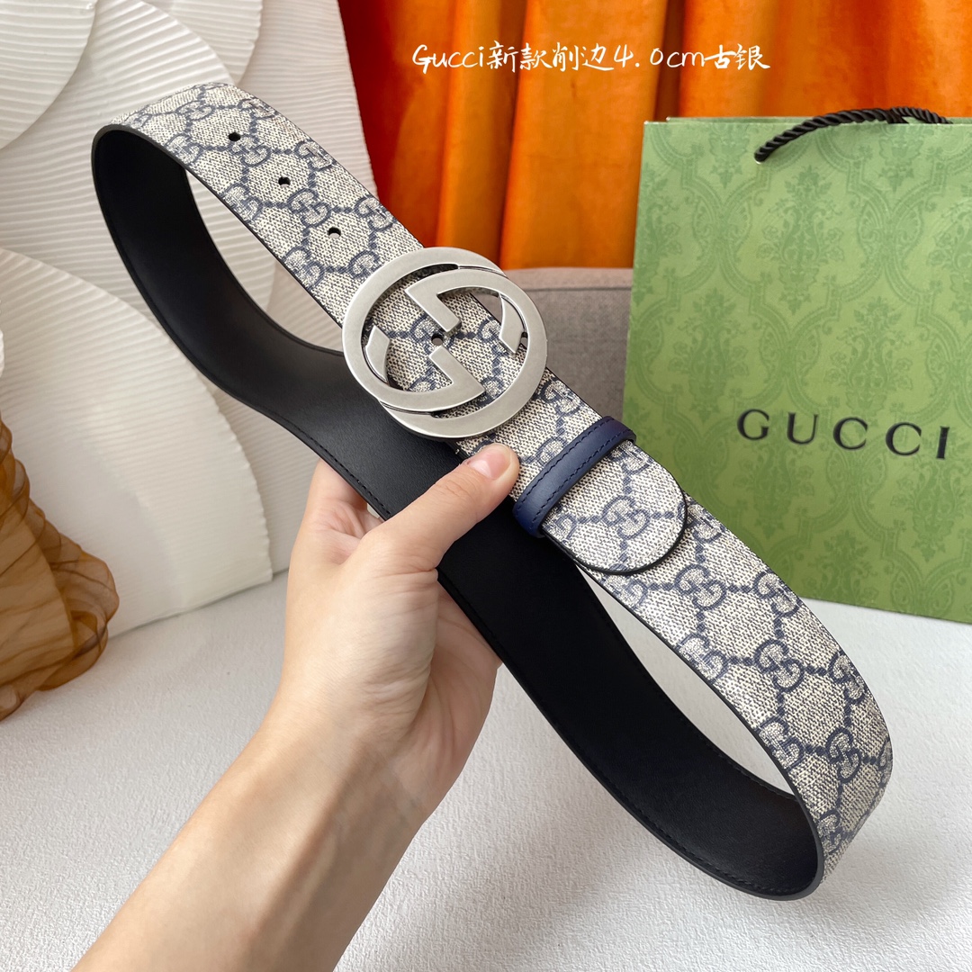 Gucci经典款进口原厂印花面搭配原版皮底精品钢扣宽4.0Cm经典永不过时款潮流大方时尚百搭