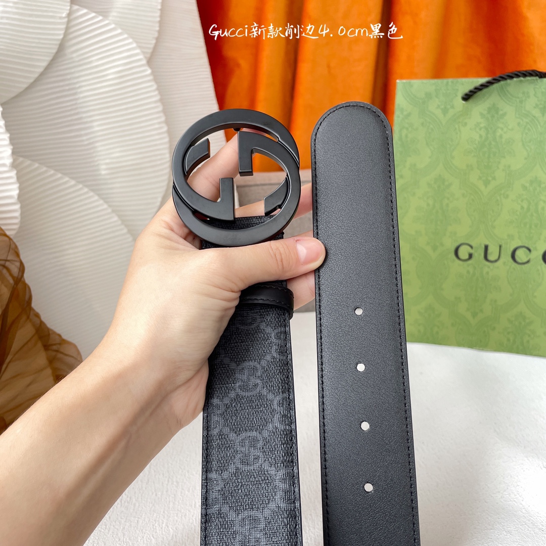 Gucci经典款进口原厂印花面搭配原版皮底精品钢扣宽4.0Cm经典永不过时款潮流大方时尚百搭