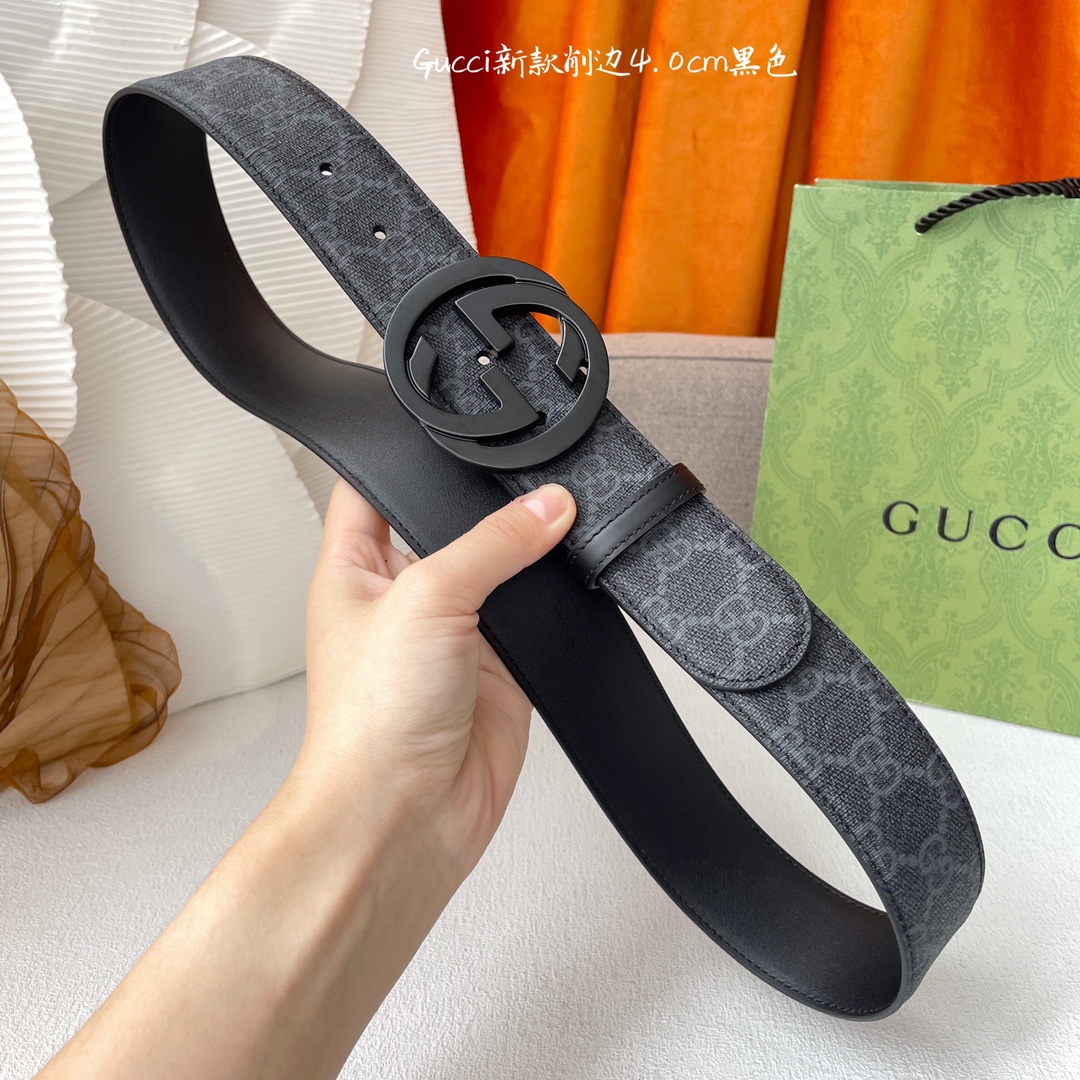 Gucci经典款进口原厂印花面搭配原版皮底精品钢扣宽4.0Cm经典永不过时款潮流大方时尚百搭