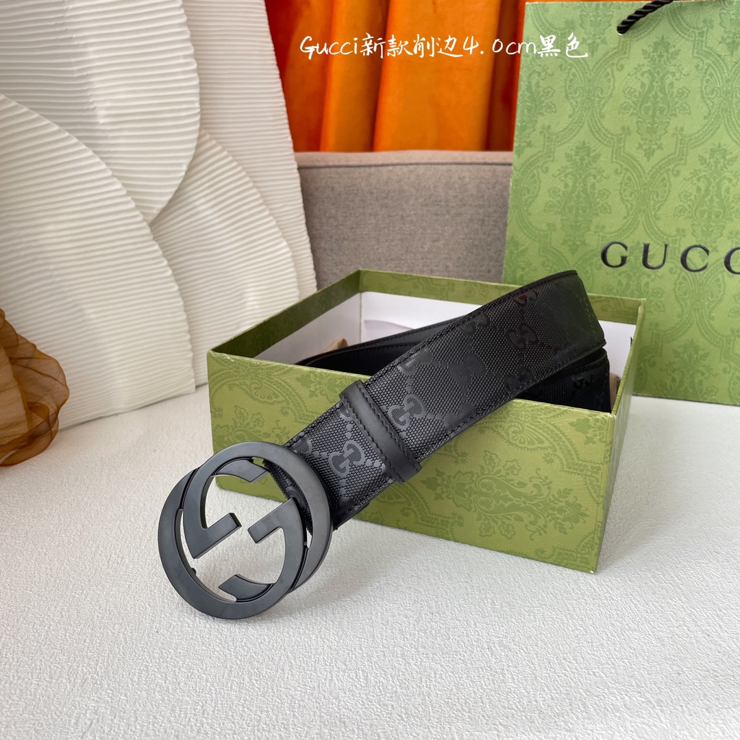 Gucci经典款进口原厂印花面搭配原版皮底精品钢扣宽4.0Cm经典永不过时款潮流大方时尚百搭