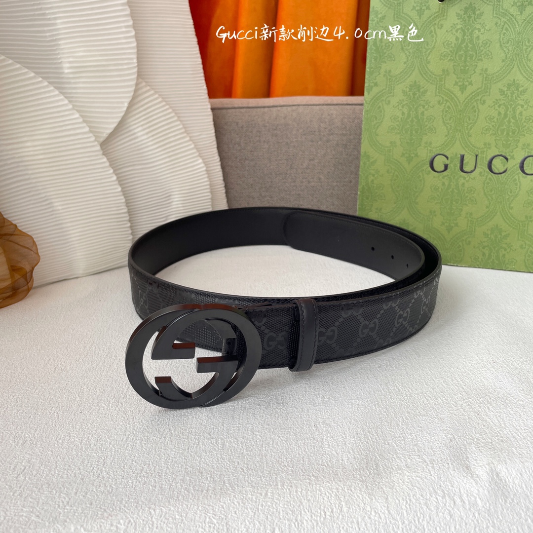 Gucci经典款进口原厂印花面搭配原版皮底精品钢扣宽4.0Cm经典永不过时款潮流大方时尚百搭