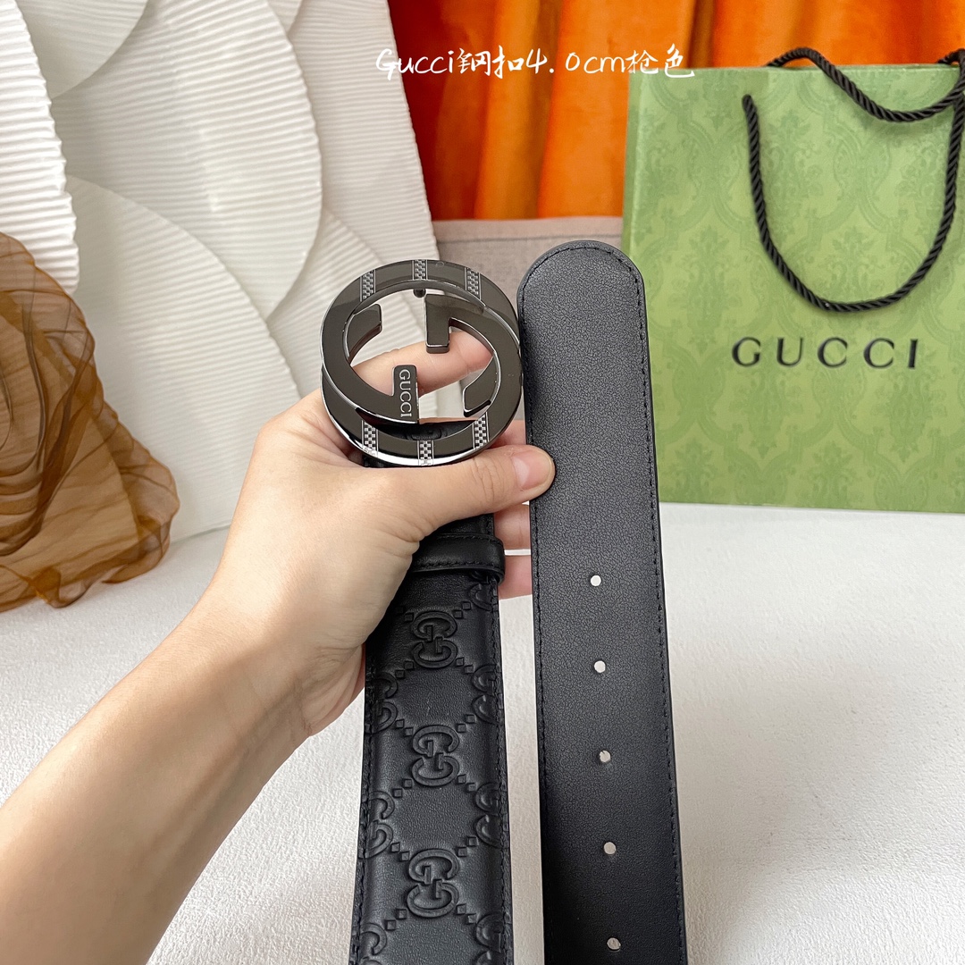 Gucci4.0cm新款钢扣原版工艺/进口小牛皮制作搭配经典G家带扣/简单时尚又百搭