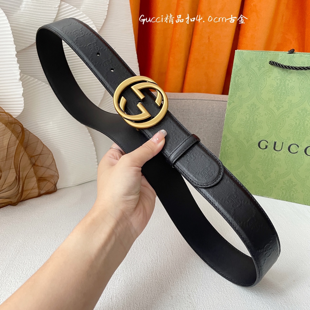 Gucci经典款进口原厂印花面搭配原版皮底精品钢扣宽4.0Cm经典永不过时款潮流大方时尚百搭